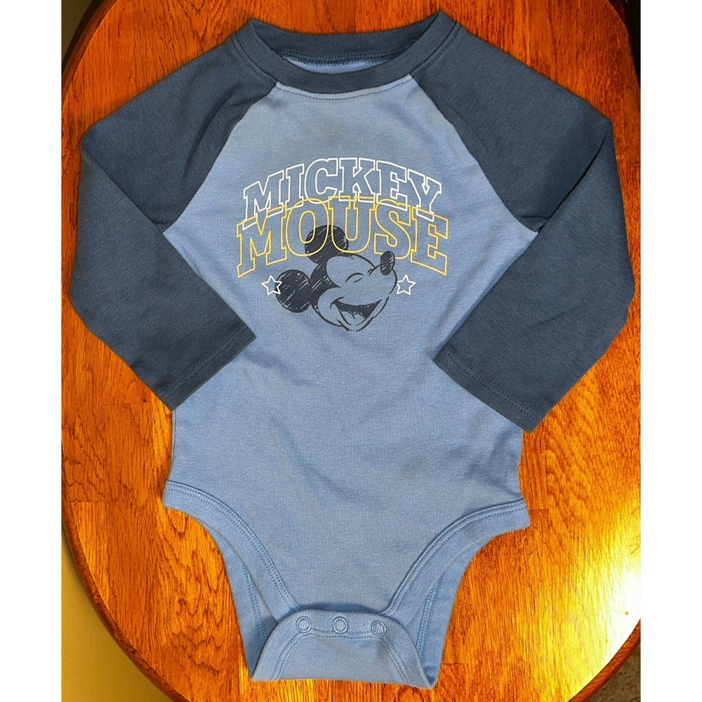 Disney X Jumping Beans Baby Bean Long Sleeve Snap Bodysuits Sz 12M Mickey Mouse
